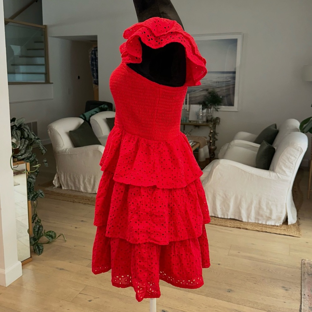 Altar’d State Amira Red Eyelet Ruffle Mini Dress - Picture 2 of 11
